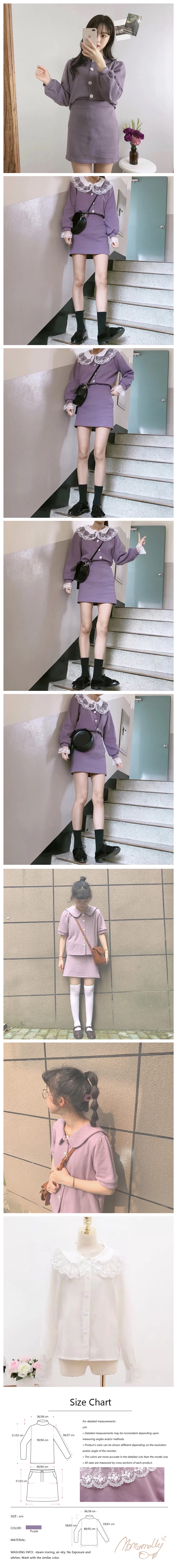 Cute Navy Top with Half Skirt Three-Piece Set Purple S-size