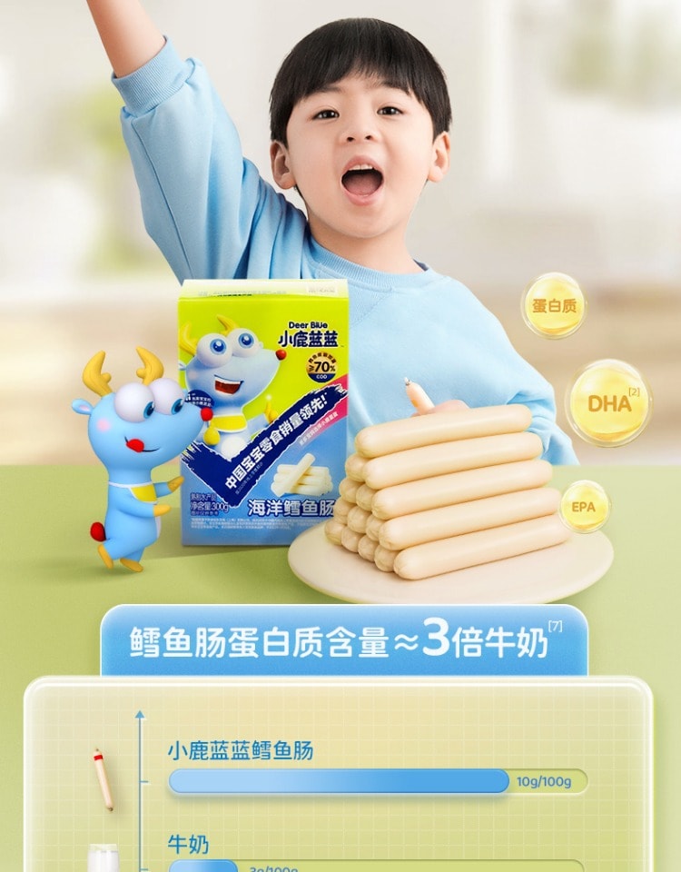 【中國直郵】小鹿藍藍 海洋鱈魚腸兒童營養 原味3盒