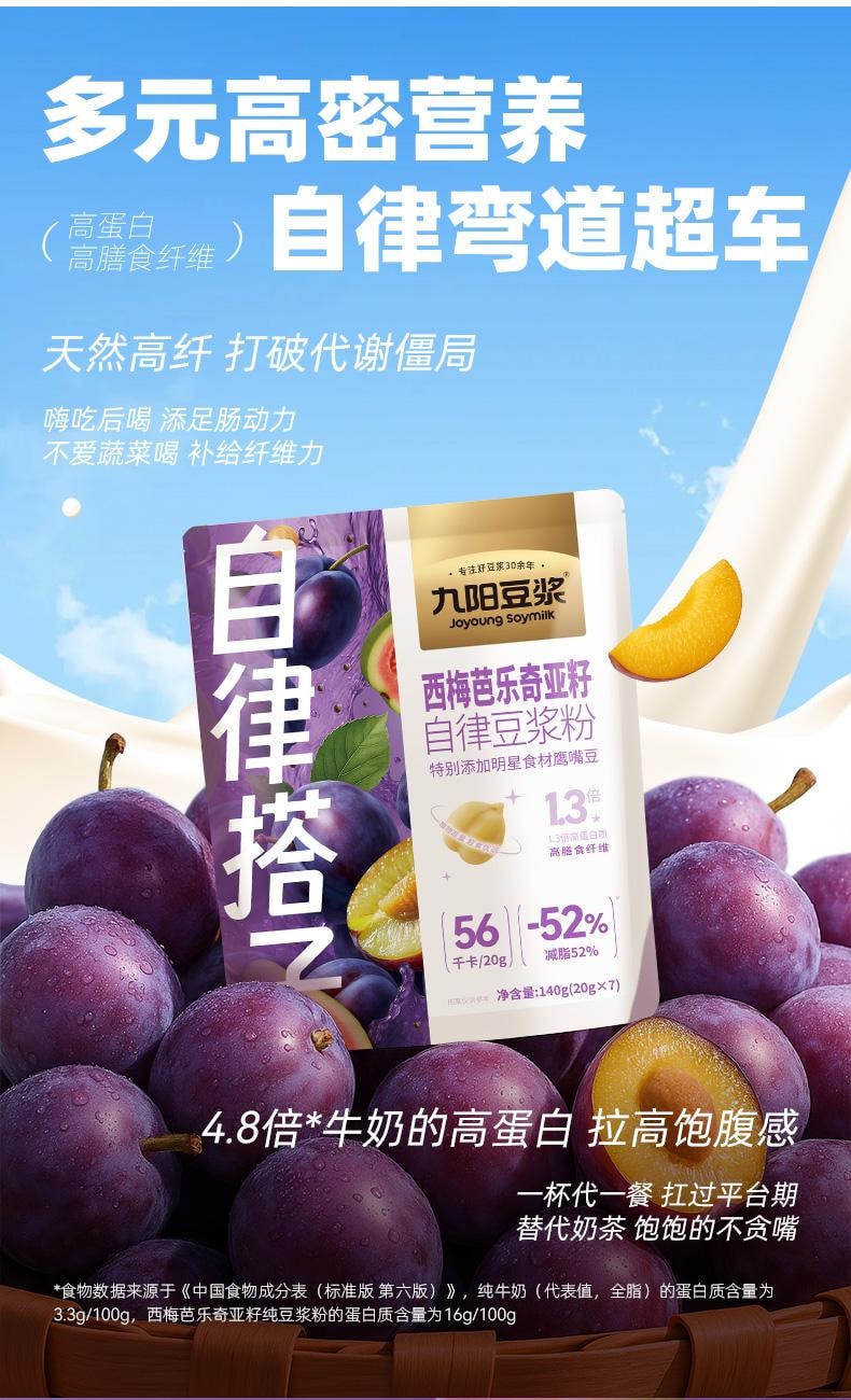 【中国直邮】 九阳 豆浆粉 西梅芭乐奇亚籽口味 高膳食纤维 20g*7条