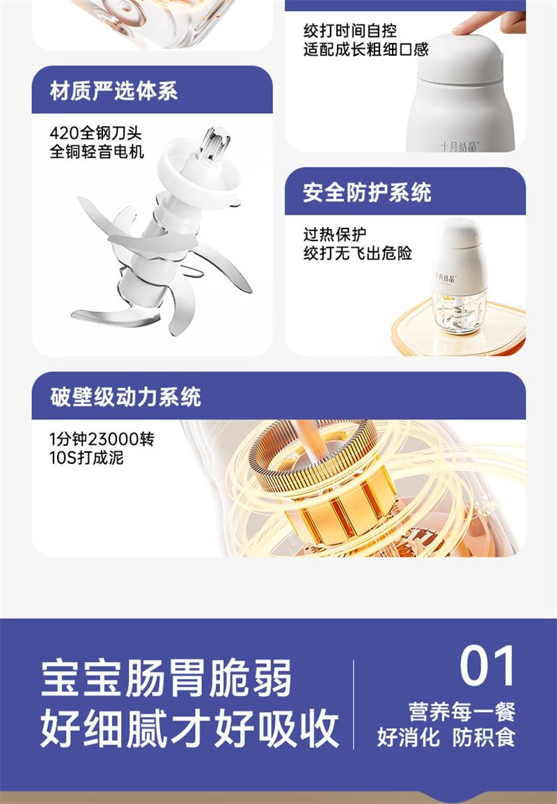 【中國直郵】 十月結晶 輔食機嬰兒寶寶料理機打泥工具兒童破壁家用小型多功能 升級雙杯8刀款白色