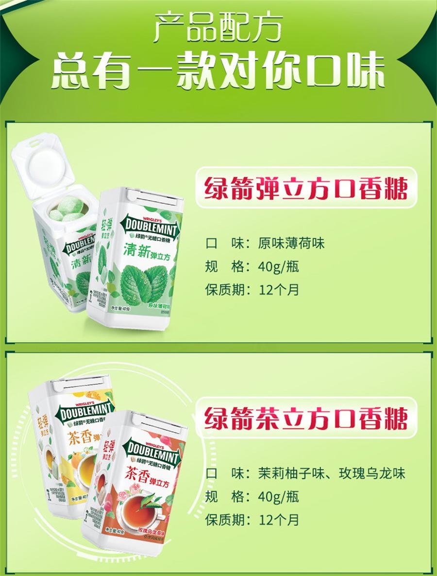 【中国直邮】 绿箭 茶立方口香糖 柚子茉莉花茶味 40g/瓶