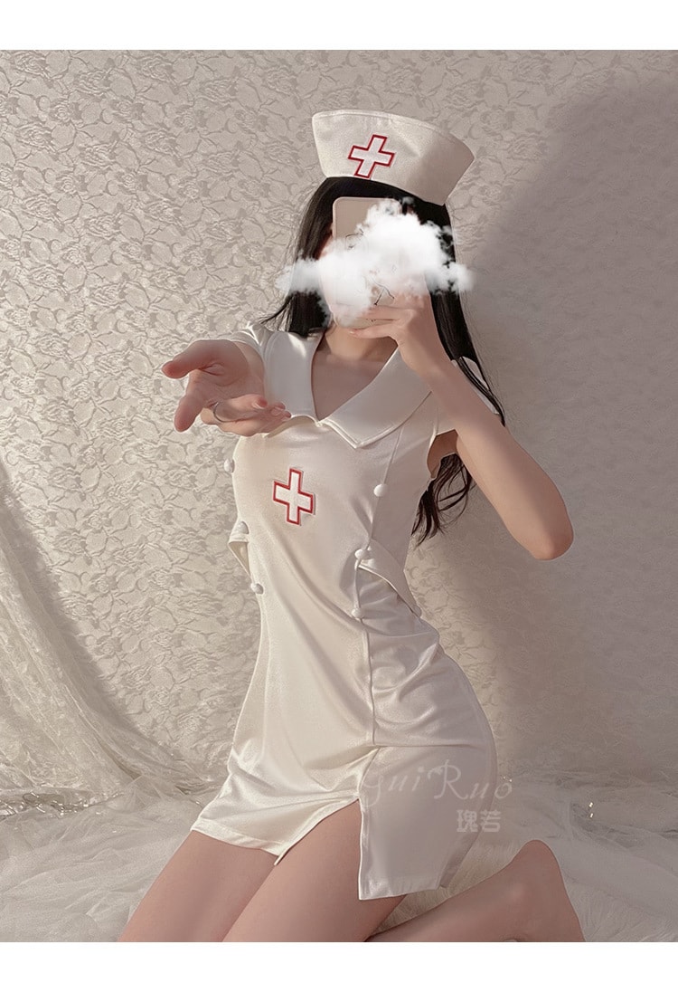 【中國直郵】瑰若 性感 護士制服 開叉修身角色扮演職業裝套裝 情趣內衣 白色 M碼