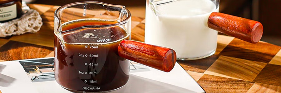 川島屋 咖啡杯玻璃附刻度 濃縮咖啡萃取量杯 木柄奶盅 最大容量100ml