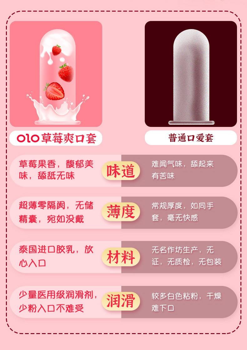 【中国直邮】 OLO 超薄口娇套爽口套避孕套10只装/盒 口交专用套无储精囊草莓味安全套情趣