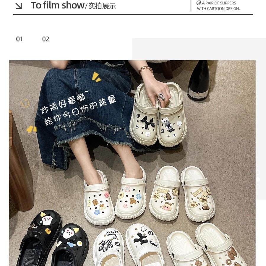【中國直郵】 水月秦淮 洞洞鞋 拖鞋 夏季 卡其色 1雙 38-39碼 女款 流汗狗10顆 沙灘 包頭 軟底 外穿
