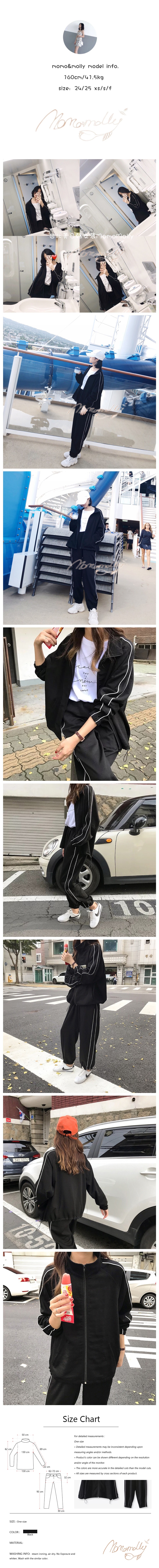 MOMO&MOLLY 韩国休闲运动套装两件套上衣+长裤 黑色 均码