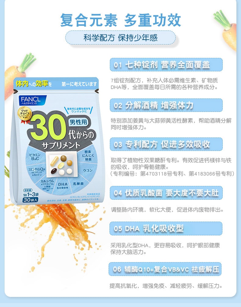 【日本直邮】FANCL 男性30岁4八合一综合维生素营养素 30日份