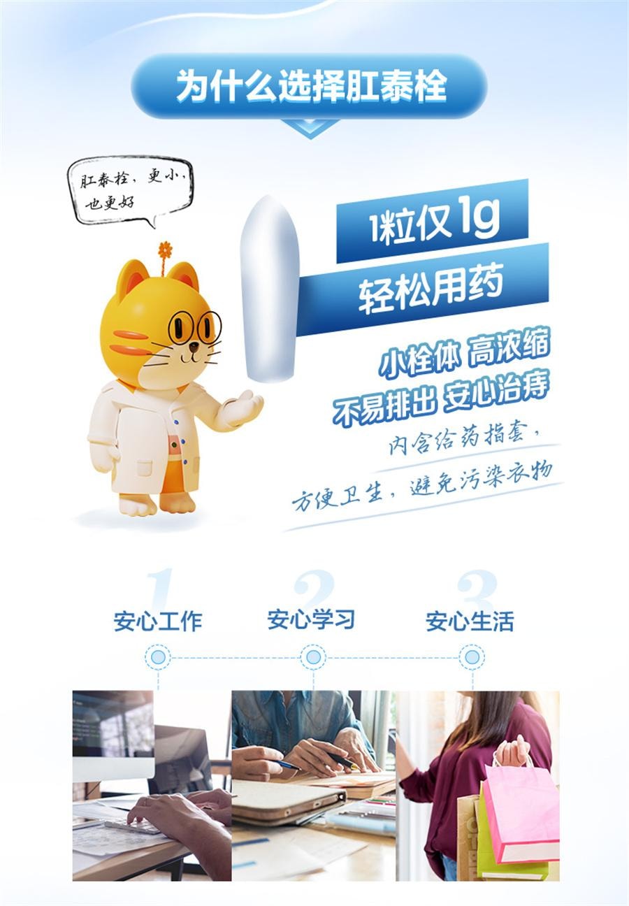 【中國直郵】 榮昌 肛泰栓 痔瘡栓痔瘡藥內痔外痔混合痔便血肛門腫痛1g*6粒/盒