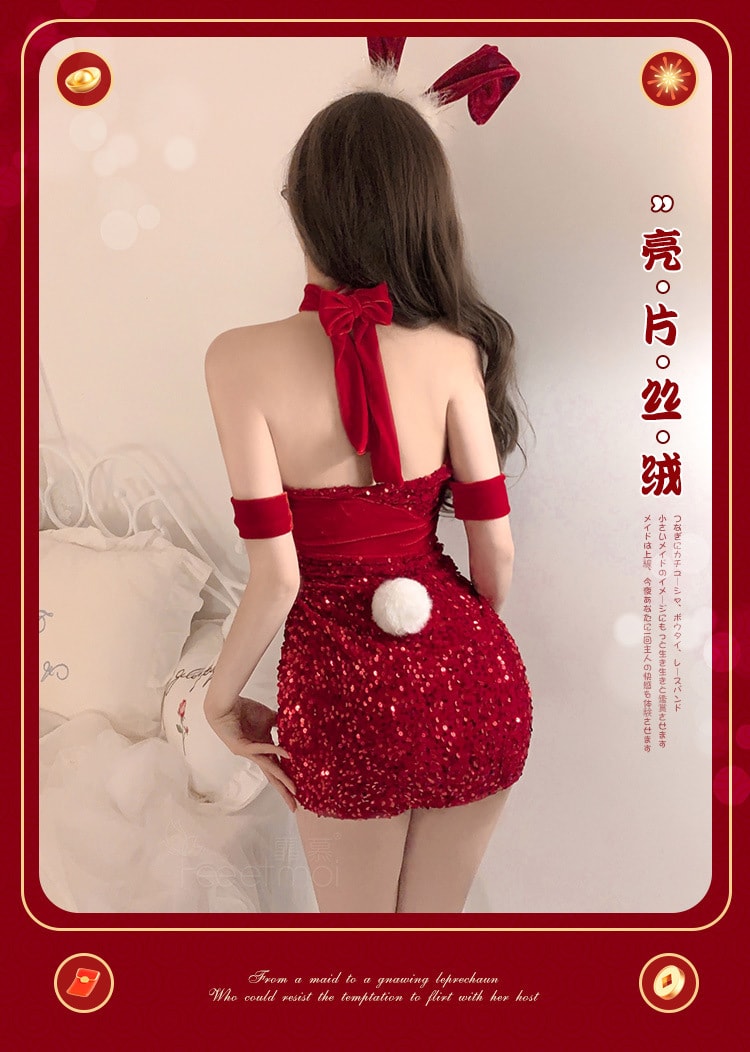 【中國直郵】霏慕 23年亮片絲絨兔女郎裝 情趣內衣性感誘惑套裝 XNXX推薦 聖誕節