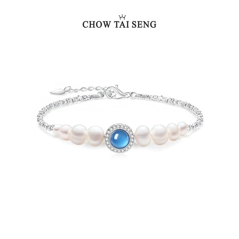 【中国直邮】 周大生 海洋之心碎银子珍珠手链女款纯银轻奢手饰  1条装