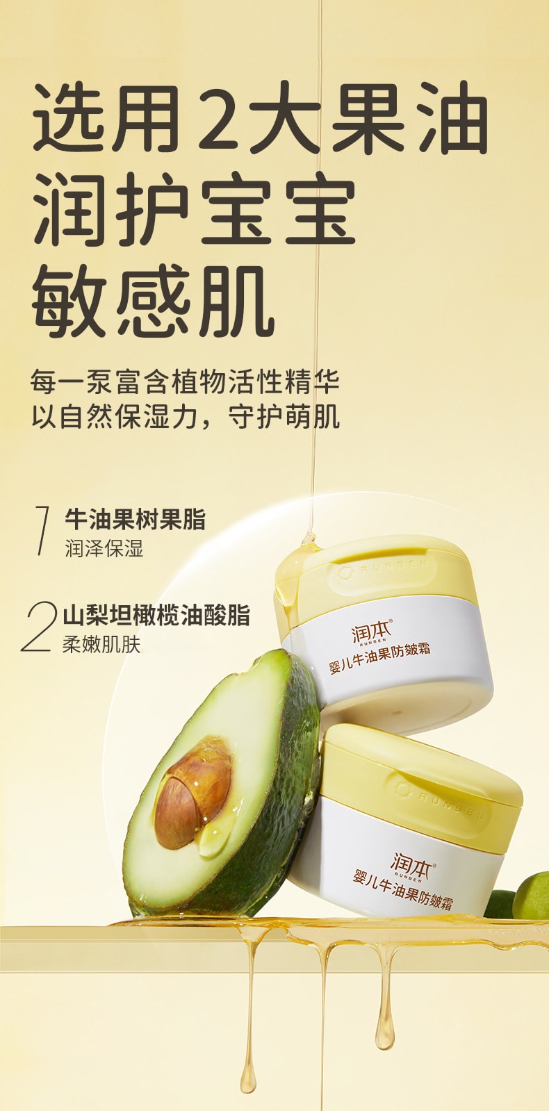 中国直邮】润本婴儿牛油果防皴霜秋冬润肤滋润保湿80g0岁+ - 亚米