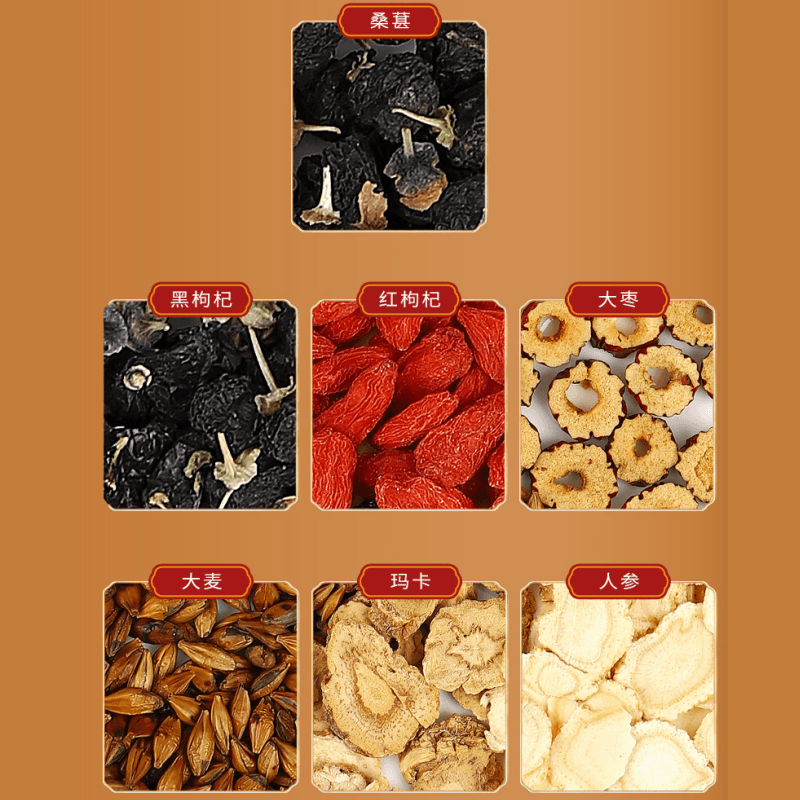  悠茗庭草 【美国直邮】2包 人参桑葚黑枸杞茶 100g*2/3.53oz*2(5g*20pcs*2) 中草药茶 滋养身体 改善睡眠 消除疲劳 焕发活力 男士加油站,混合茶包