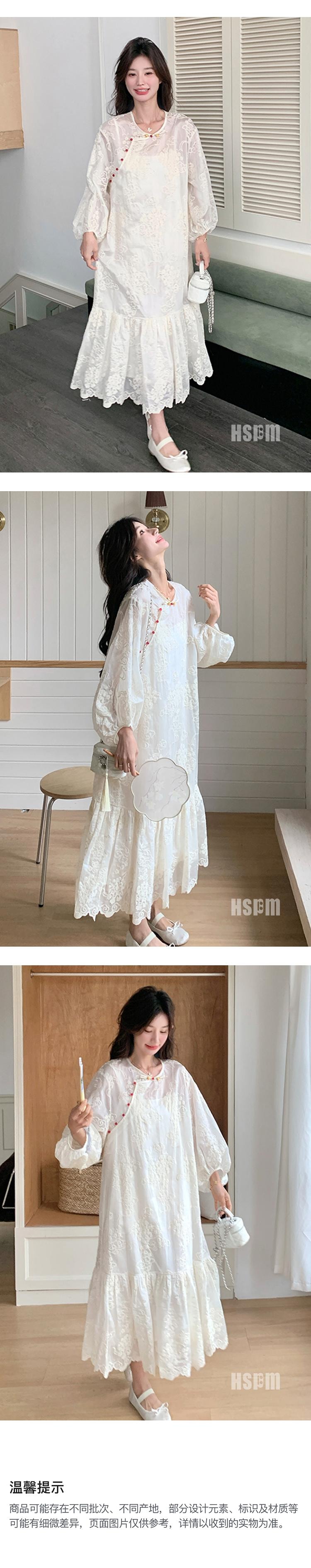 【中國直郵】 HSPM 新款新中式輕國風刺繡洋裝兩件組 奶白色 S