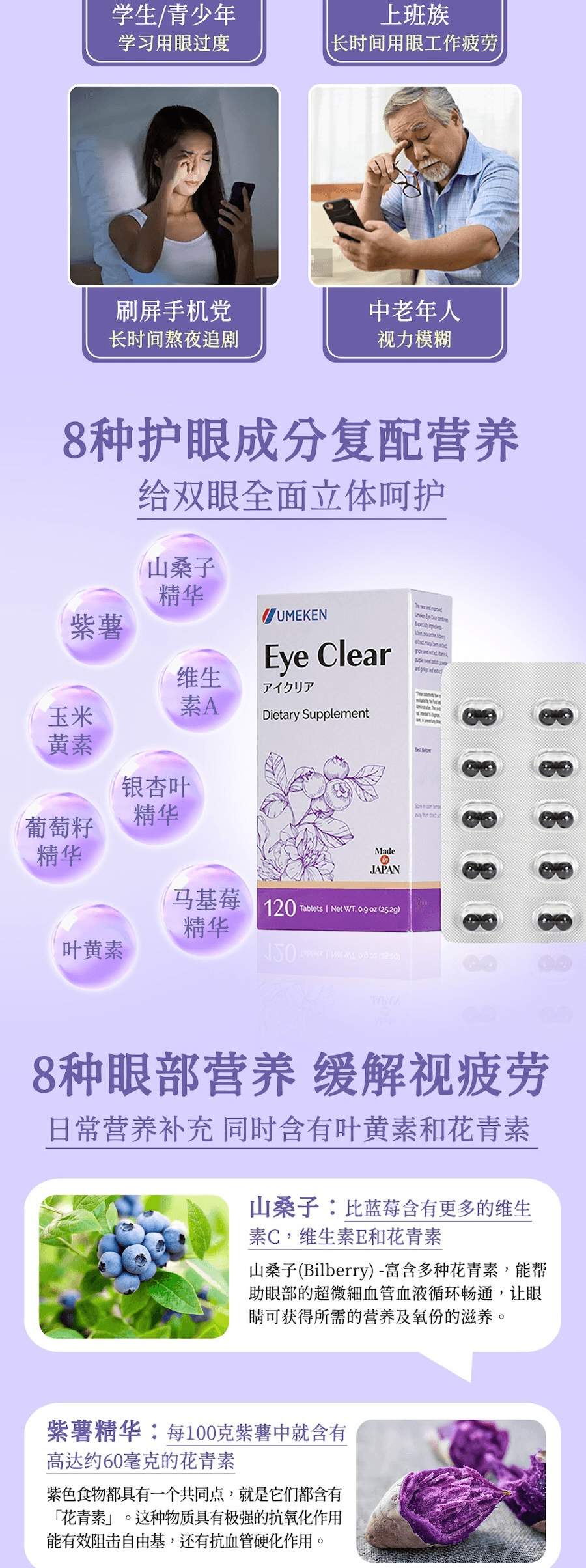 日本 UMEKEN 新升级  Eye Clear护眼丸 2个月量 【30+打工人对抗视疲劳必备!】【熬夜加班党必囤👩‍💻叶黄素+花青素双配方守护视力】【 💛熬夜久盯屏的你需要这颗日系护眼小丸子】