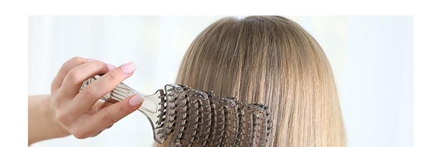 PANVIN盤易 水晶蓬鬆梳 家用蓬鬆按摩梳 鏤空可彎曲排骨梳 #灰色 不含猪鬃款 撫平毛躁 清潔頭皮