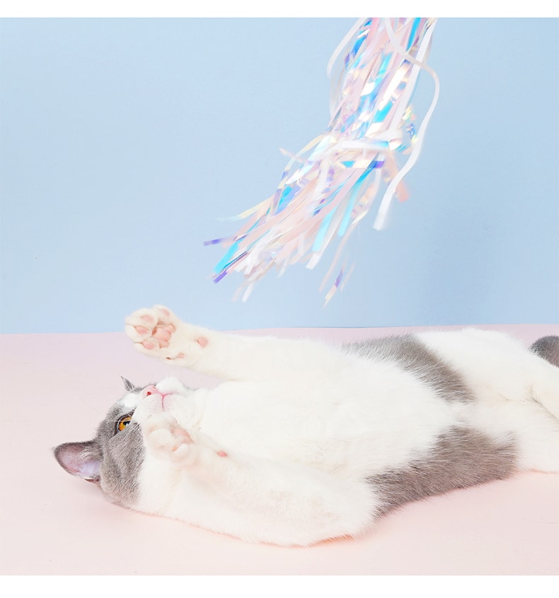 ZEZE 天使翼流蘇逗貓棒耐咬磨牙自嗨貓解悶神器逗貓玩具中國貓咪用品 彩色 1件裝
