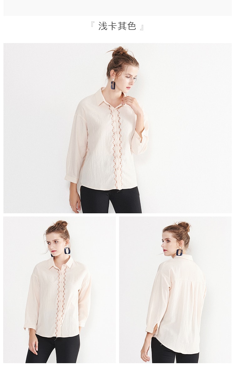 CARRIE&amp;KATE Designer Style 2019 Spring  New Korean edition long-sleeved women's detail shirt White/M