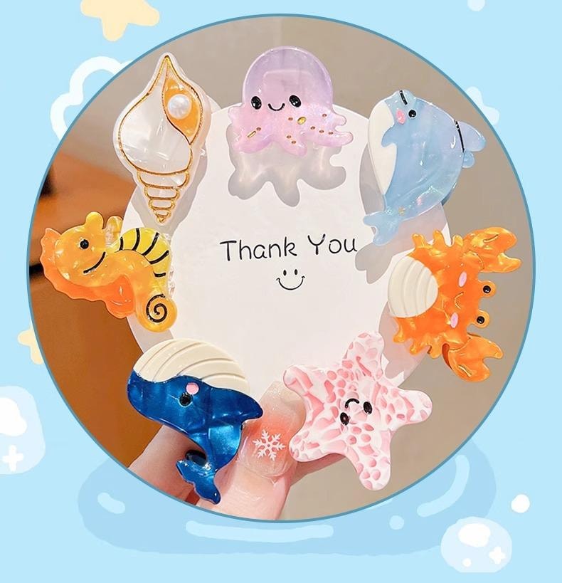 FOXTAIL 趣味海洋动物小抓夹 精致迷你小巧发夹 顶夹 可爱后脑勺鲨鱼夹 发饰品 - 6支装 1套