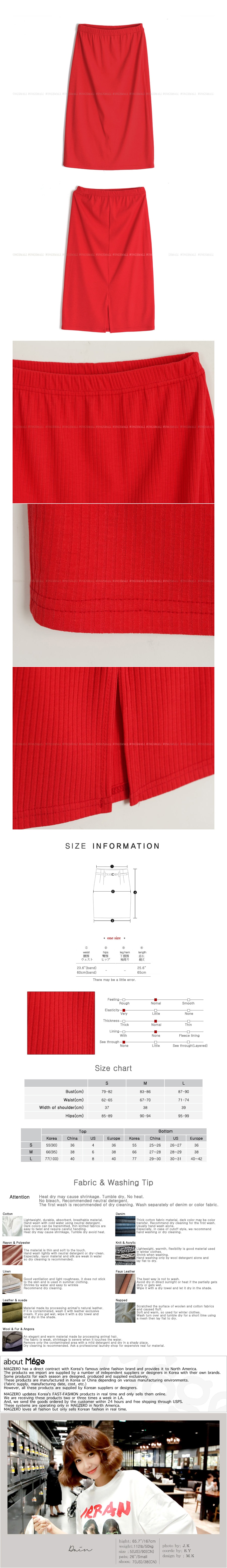 KOREA Oversized T-Shirt #Ivory+Ribbed Pencil Skirt #Red 2 Pieces One Size(S-M) [Free Shipping]