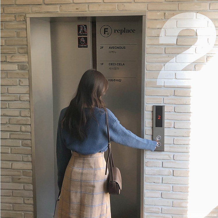 【韩国直邮】CHERRYKOKO 韩国优雅格纹开叉长裙 米色 s