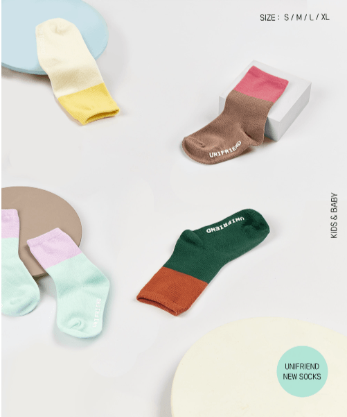 韩国 Unifriend 婴儿及儿童 MOMO 袜子 小号 14 cm (长度) x 14 cm (踝) 4 件套