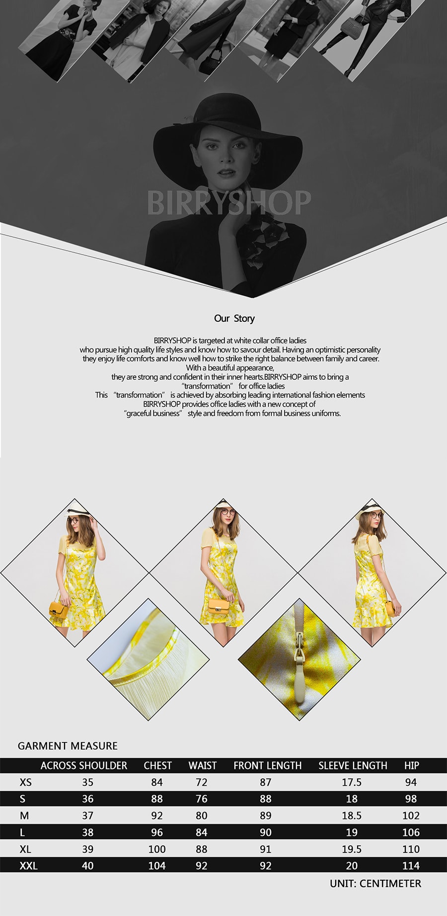 fitted A-line printed ruffle bottom chiffon dress Yellow L