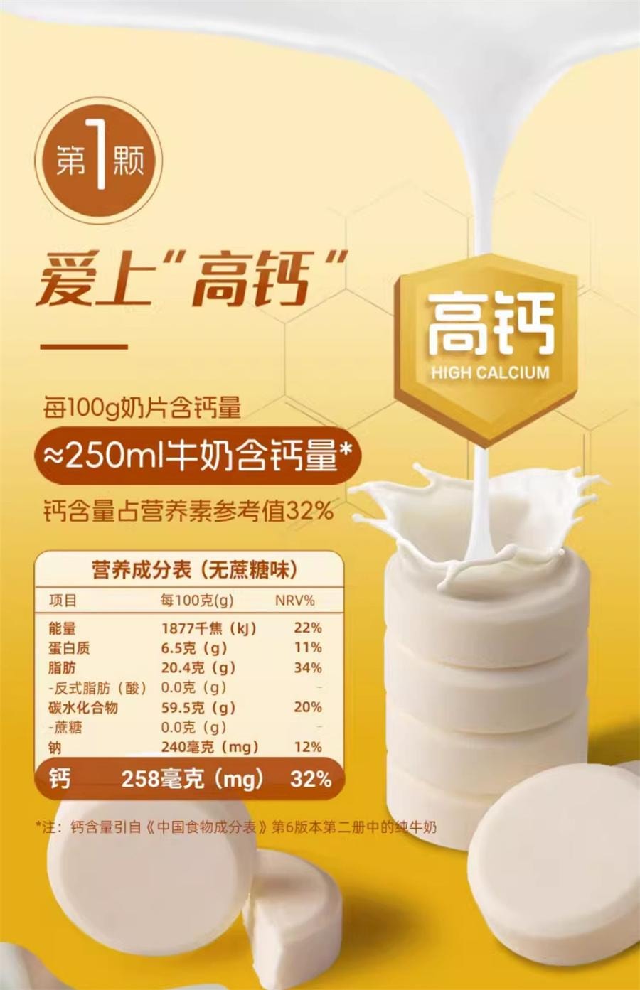 【中国直邮】 蒙时代 高钙奶贝 内蒙古特产儿童干吃奶糖片小孩营养零食 高钙无蔗糖250g/袋