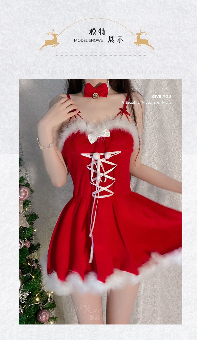 【中国直邮】瑰若 情趣内衣 兔女郎圣诞装套装 均码 酒红色(圣诞节成人专属礼物)