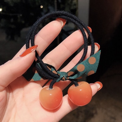 selected girl's hair rings ins hollow simple geometry lovely hair rope headdress #Orange cherry