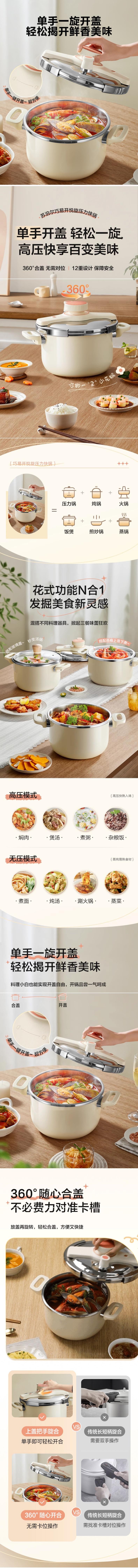 【中國直郵】蘇泊爾 不鏽鋼高壓鍋 瓦斯電磁爐通用 悅旋壓力鍋 5L 3-5人用 360°開蓋