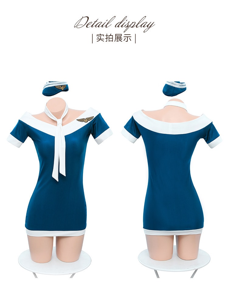 【中国直邮】霏慕 性感清新 情趣内衣 空姐学生制服套装 蓝色均码
