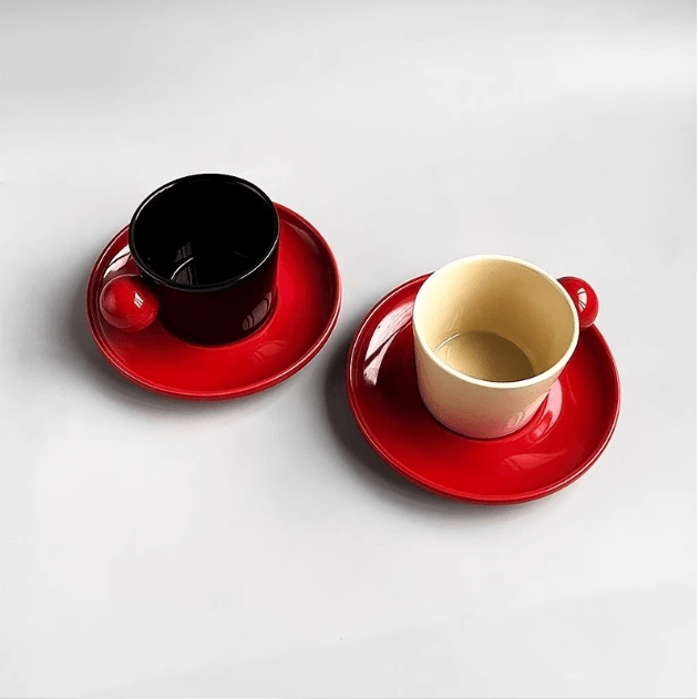 日式陶瓷马克杯咖啡杯碟套装情侣对杯礼盒乔迁礼新年礼物情人节礼物#黑白 1套入