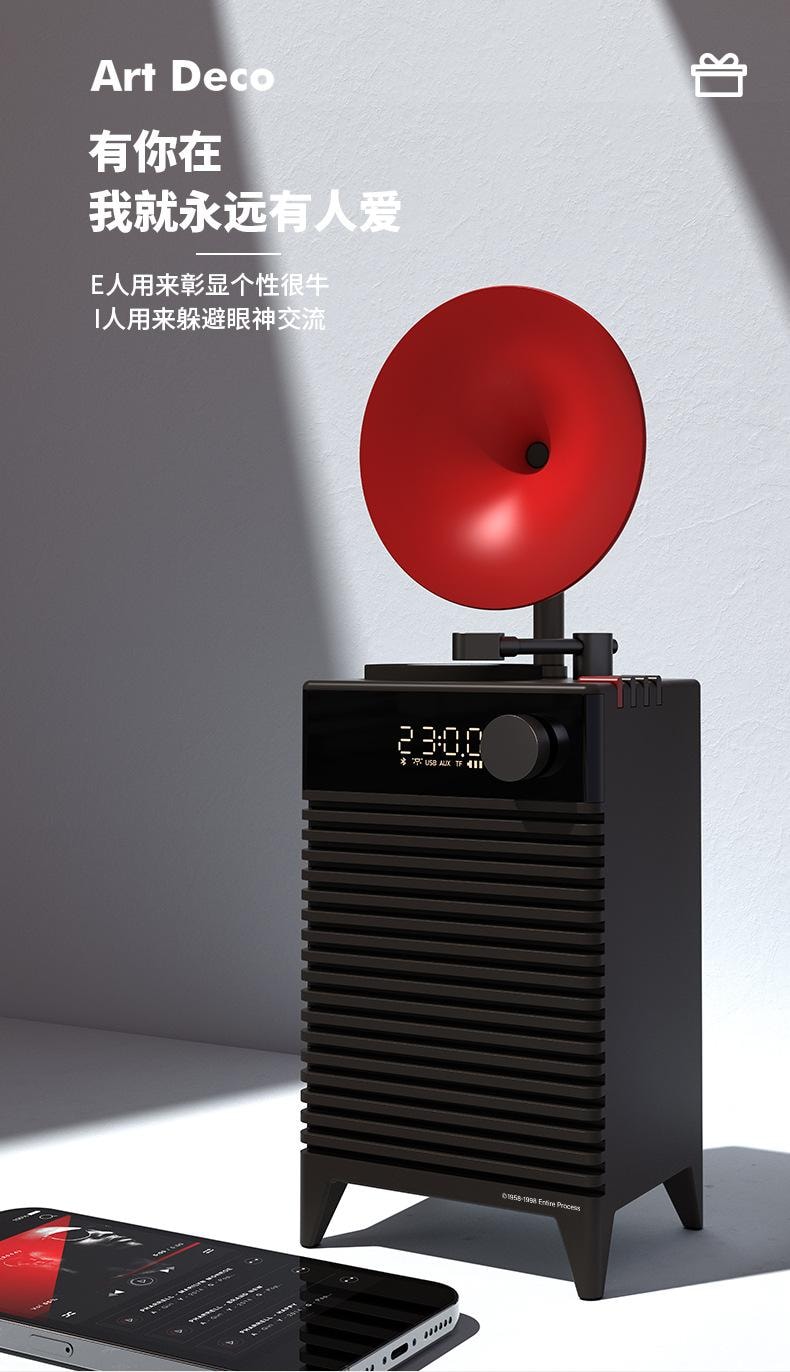 【中国直邮】 HOLIHEYO 复古摩登Art Deco蓝牙音箱插卡户外便携无线音响低音炮多功能时钟 阿尔白色 一台装