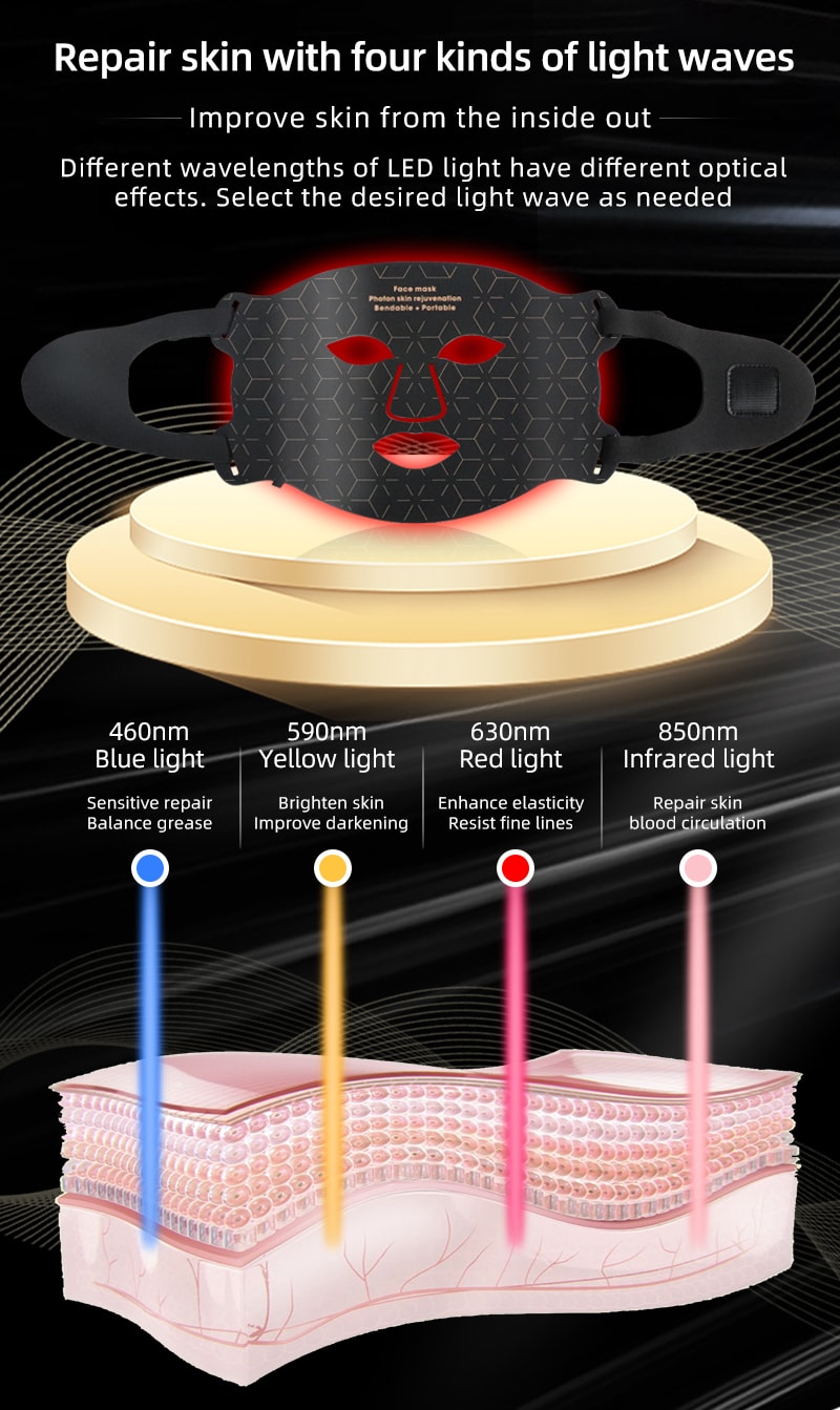 中國KAKUSAN卡酷尚新款矽膠美容面罩光子嫩膚儀光譜儀祛痘嫩膚美容儀 黑色 1件