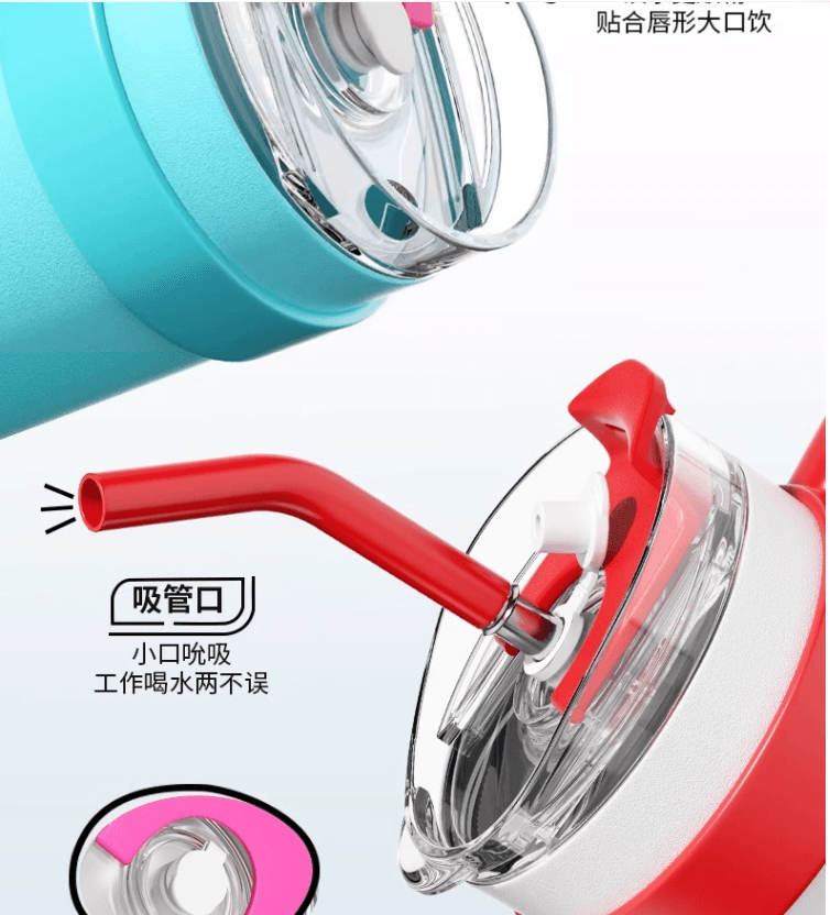 中國爆款網紅巨無霸保溫杯手柄汽車冰霸杯大容量便攜保冷保溫吸管杯(隨機帶3D貼畫)1.25L#藍色 1件入