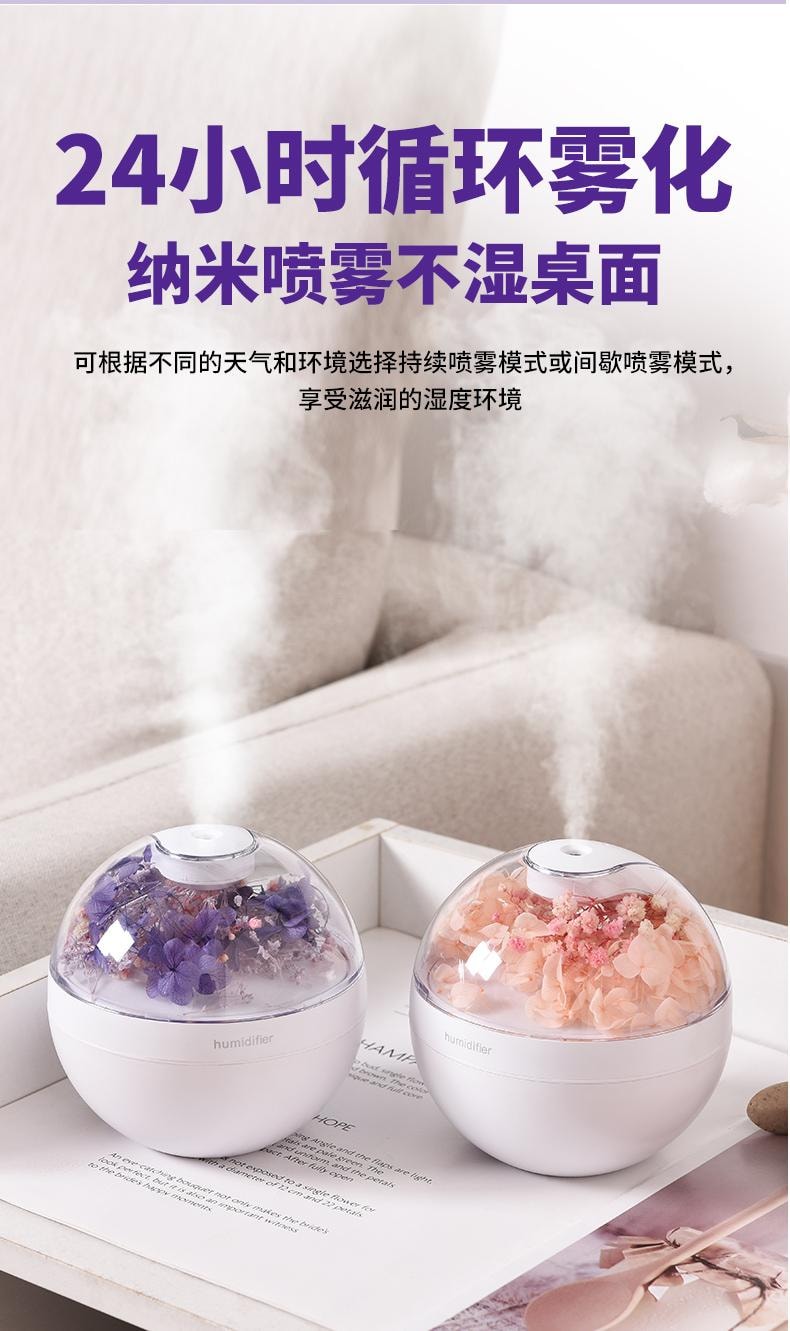 【中国空运直邮】 晶雅家 补水喷雾永生花加湿器 USB充电接口卧室迷你氛围灯加湿器 紫色 一台装