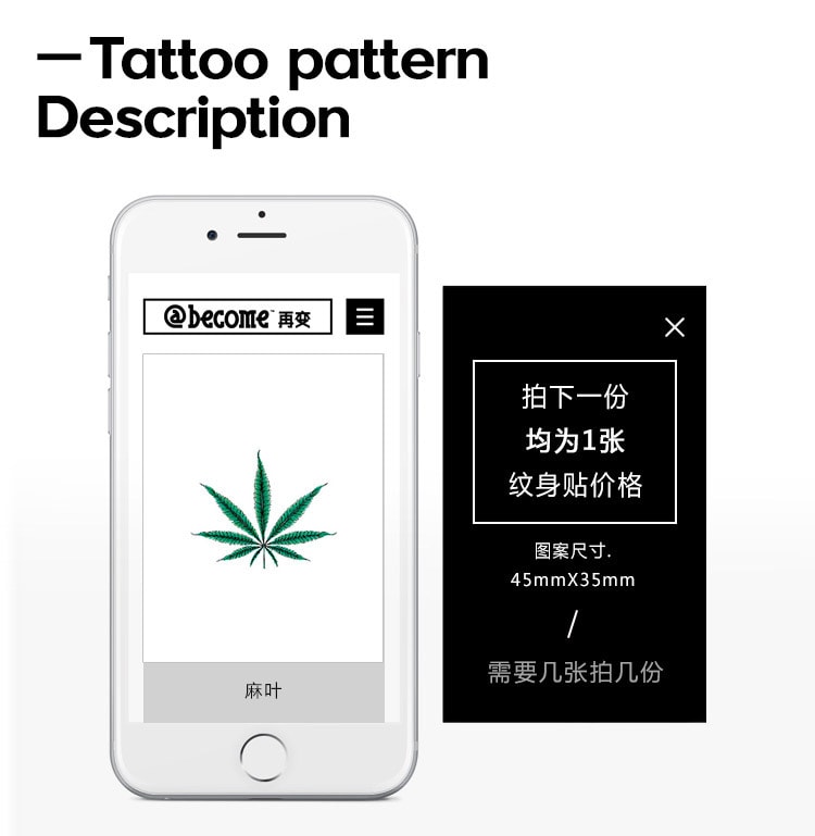 Original Tattoo Stickers Hemp leaf Three Piece