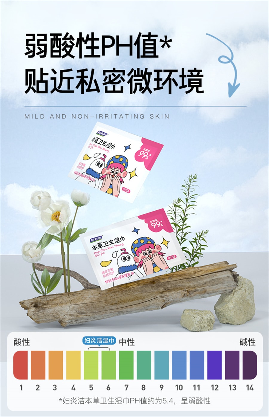 【中國直郵】婦炎潔 濕紙巾女性私處衛生護理經期清潔免洗殺菌獨立單片小包濕紙巾 30片