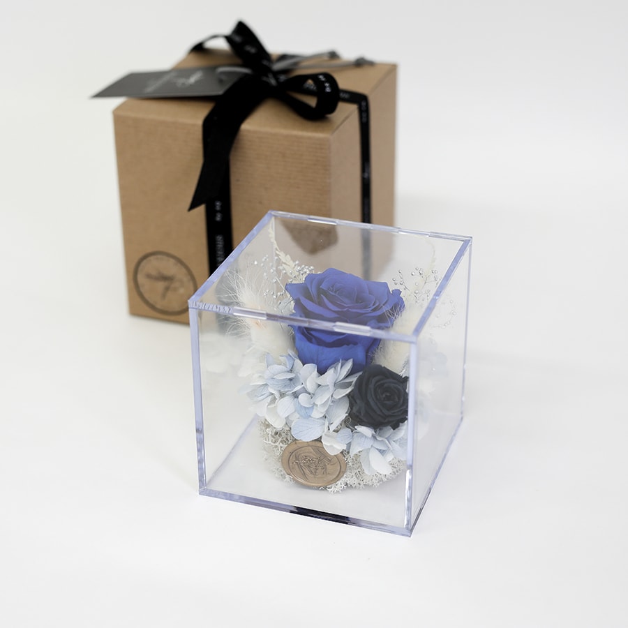 Petite Acrylic Box – Single Preserved Blue Rose
