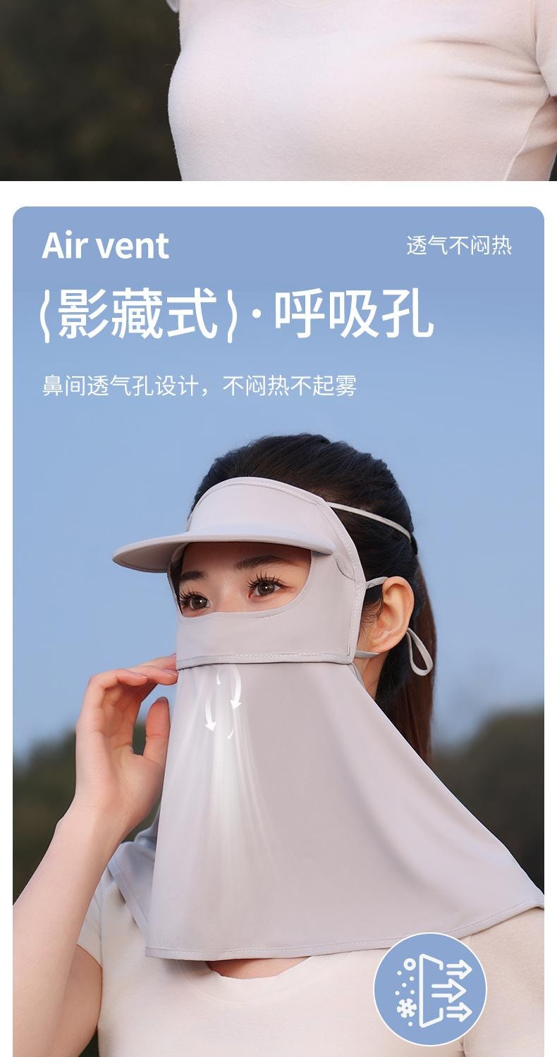 【中國直郵】 親太太 防曬面罩女夏季全臉防紫外線薄款透氣冰絲防護 長款 淺灰