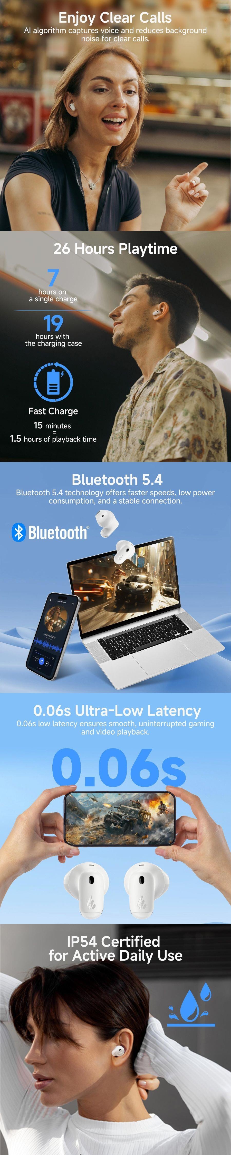 Edifier X1 Lite 無線藍牙耳機 26 小時播放 麥克風清晰通話 防汗低延遲耳機 - 白色