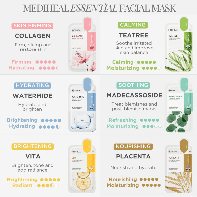 Essential Variety Facial Sheet Masks 12pk