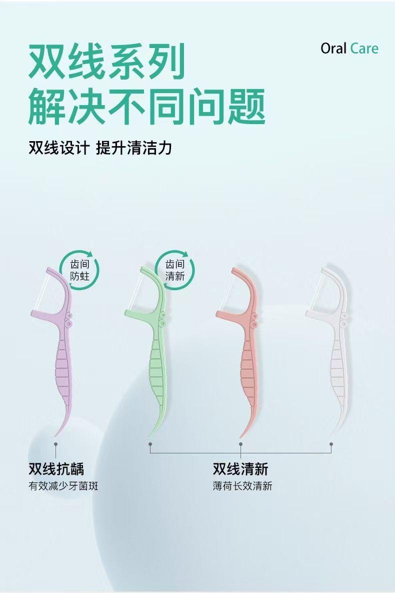  榮俏 升級雙線清新牙線棒 52支 贈送隨身攜帶 雙線設計 清潔更徹底 家用薄荷便攜裝 可放車上及辦公室