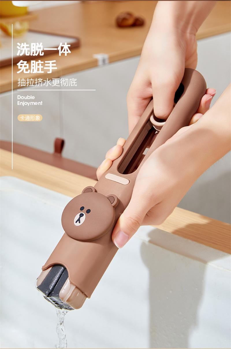 【中国直邮】 日本 LINE FRIENDS 布朗熊桌面迷你小型拖把免手洗可旋转拖布 小拖把1个