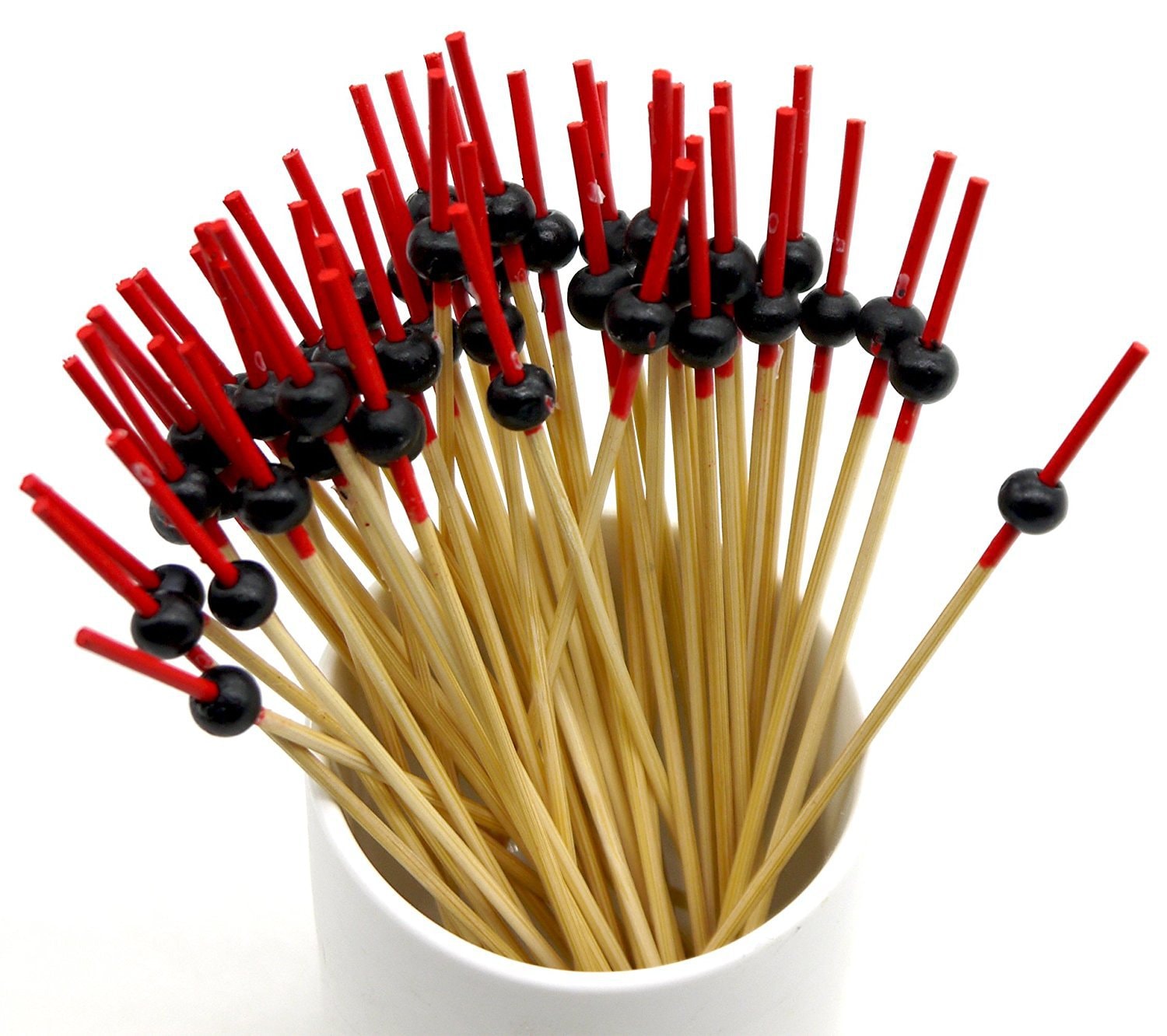 PuTwo 时尚黑色珠子装饰手工制作鸡尾酒签100支