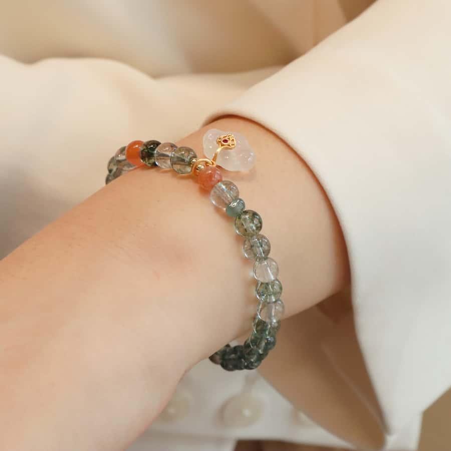  萬比鄰精選 法喜寺綠幽靈串珠手鍊手串 女新中式招財納福 水晶玉髓祥雲【招財納福】