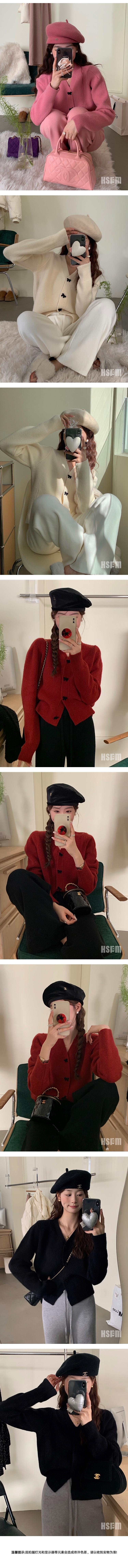 【中国直邮】 HSPM 新款气质甜美V领蝴蝶结百搭针织衫 杏色 M