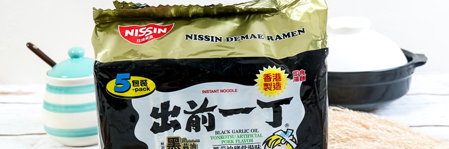 日本NISSIN日清 出前一丁 泡麵 即食湯麵 黑蒜油豬骨湯口味 5包入 500g