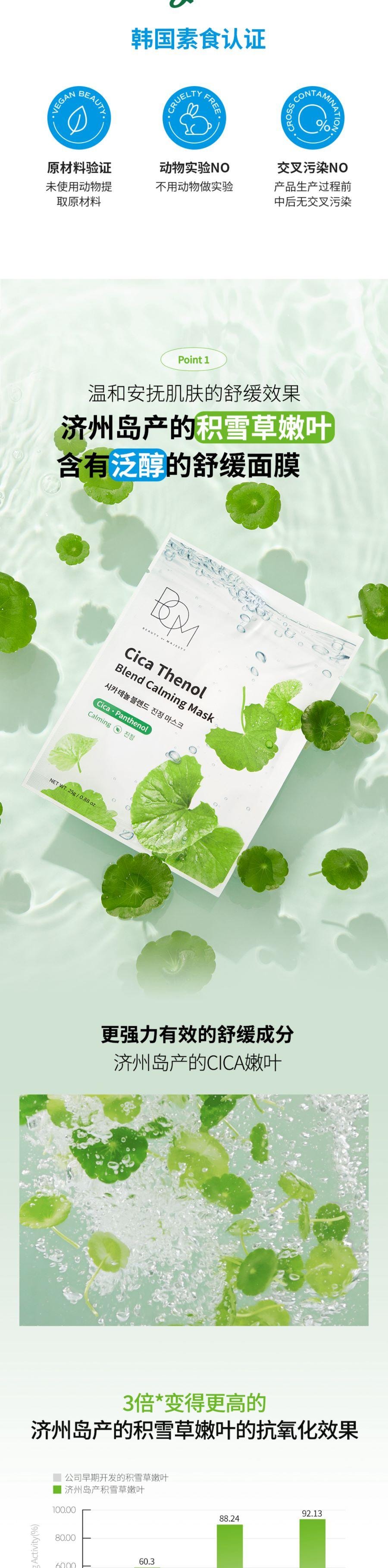 韩国 BOM 积雪草舒缓面膜舒缓保湿水润镇定改善修护增强屏障 10片/250g