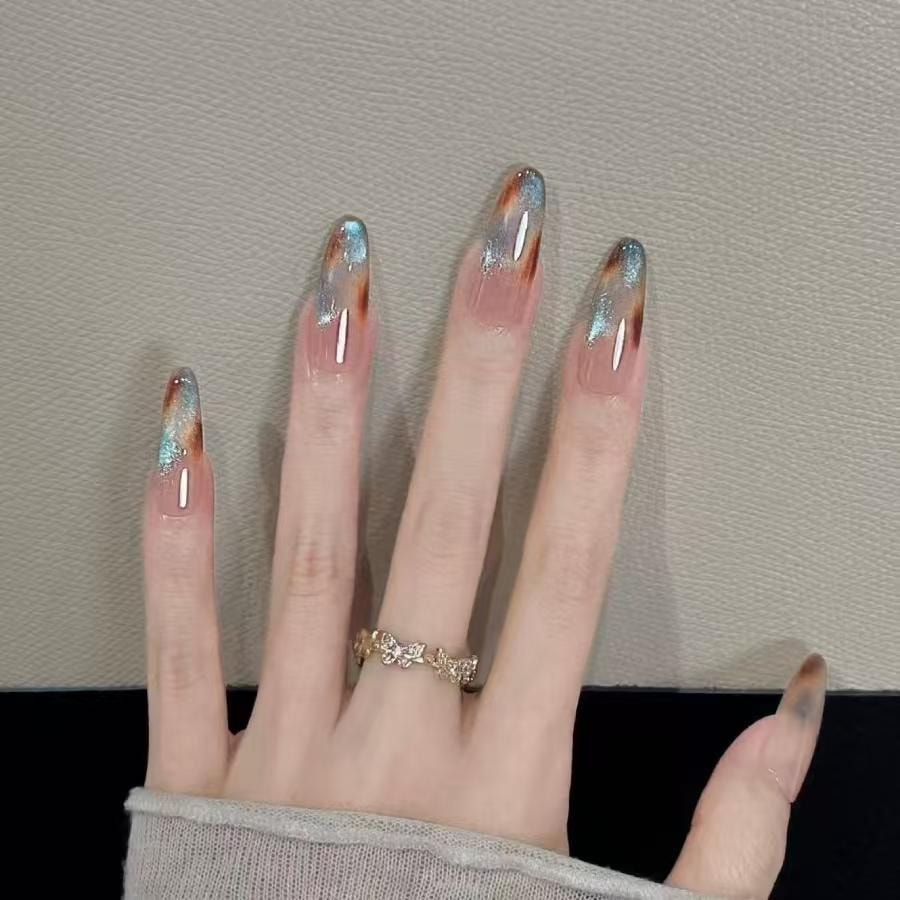 健康其他 纯手工琥珀色穿戴猫眼美甲气质高级可拆卸贴片*10片S码